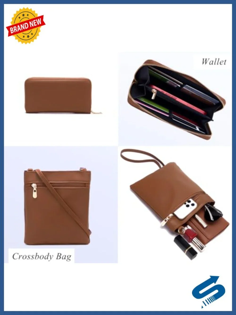 Large Hobo Handbag Set 4pcs Vegan Leather Crossbody Shoulder Bag with Wallet